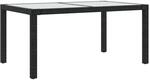 vidaXL Gartentisch 150x90x75 cm Geh&auml;rtetes Glas Poly Rattan Schwarz 316705