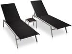vidaXL Sonnenliegen 2 Stk. mit Tisch Stahl und Textilene Schwarz