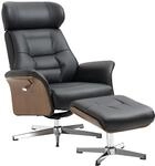HOMCOM Relaxsessel mit Hocker Liegefunktion Drehbar bis 150kg Kunstleder Schwarz