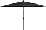 vidaXL Sonnenschirm mit Aluminium-Mast 3-Lagig Schwarz 3,5 m 313882