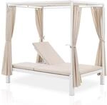 Juskys Doppel Loungebett Kreta mit Verstellbarer R&uuml;ckenlehne & Dach Wei&szlig; Beige