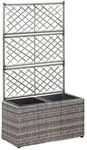 vidaXL Hochbeet mit Rankgitter 2 T&ouml;pfe 58x30x107cm Poly Rattan Grau 46934