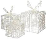 ECD Germany 3Er Set LED Geschenkboxen 90LEDs Warmwei&szlig; Metall Strombetrieben IP44