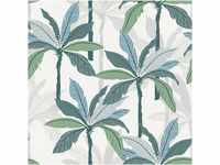 Bricoflor Moderne Tapete mit Palmenblättern Pastell Tapete in Hellblau und...