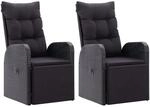 vidaXL Gartensessel mit Kissen 2 Stk. Verstellbar Schwarz Poly Rattan Stahl