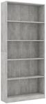 vidaXL B&uuml;cherregal 5 F&auml;cher Betongrau 80x24x175 cm Holzwerkstoff 800922