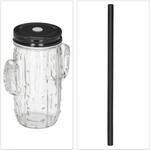 Relaxdays Trinkgl&auml;ser Glas Transparent 8er Set mit Deckel und Strohhalm 14,5 cm x 11