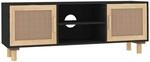 vidaXL TV-Schrank Schwarz 105x30x40 cm Massivholz Kief&uuml;r Natur-Rattan