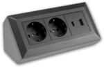 ChiliTec 2-Fach Aufbau Steckdosenblock USB A&C Anthrazit