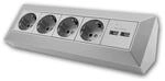 ChiliTec 4-Fach Steckdosenblock 2x USB Silber 250V 16A