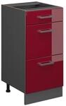 Vicco K&uuml;chenunterschrank R-Line Bordeaux Hochglanz/Anthrazit 40 cm mit Schubladen