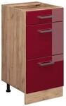 Vicco K&uuml;chenunterschrank R-Line Bordeaux Hochglanz/Goldkraft Eiche 40 cm mit