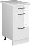Vicco K&uuml;chenunterschrank R-Line Wei&szlig; Hochglanz/Wei&szlig; 40 cm mit Schubladen AP Marmor