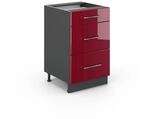 Vicco K&uuml;chenunterschrank Fame-Line Bordeaux Hochglanz/Anthrazit 50 cm ohne