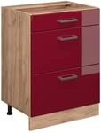 Vicco K&uuml;chenunterschrank R-Line Bordeaux Hochglanz/Goldkraft Eiche 60 cm mit