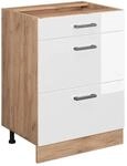 Vicco K&uuml;chenunterschrank R-Line Wei&szlig; Hochglanz/Goldkraft Eiche 60 cm mit Schubladen
