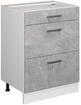 Vicco K&uuml;chenunterschrank R-Line Beton/Wei&szlig; 60 cm mit Schubladen ohne Arbeitsplatte