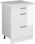 Vicco K&uuml;chenunterschrank R-Line Wei&szlig; Hochglanz/Wei&szlig; 60 cm mit Schubladen AP Marmor