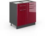 Vicco K&uuml;chenunterschrank Fame-Line Bordeaux Hochglanz/Anthrazit 80 cm ohne
