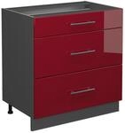 Vicco K&uuml;chenunterschrank Fame-Line Bordeaux Hochglanz/Anthrazit 80 cm mit 3