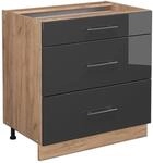 Vicco K&uuml;chenunterschrank Fame-Line Anthrazit Hochglanz/Goldkraft Eiche 80 cm mit 3