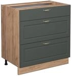 Vicco K&uuml;chenunterschrank Fame-Line Gr&uuml;n-Gold Landhaus/Goldkraft Eiche 80 cm mit 3
