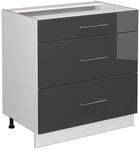 Vicco K&uuml;chenunterschrank Fame-Line Anthrazit Hochglanz/Wei&szlig; 80 cm mit 3 Schubladen