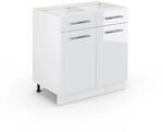 Vicco K&uuml;chenunterschrank Fame-Line Wei&szlig; Hochglanz/Wei&szlig; 80 cm ohne Arbeitsplatte