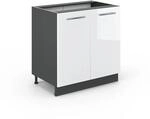Vicco Sp&uuml;lenunterschrank Fame-Line Wei&szlig; Hochglanz/Anthrazit 80 cm mit Regal ohne