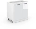 Vicco Sp&uuml;lenunterschrank Fame-Line Wei&szlig; Hochglanz/Wei&szlig; 80 cm mit Regal ohne
