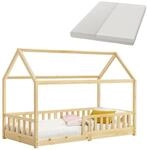 Juskys Kinderbett Marli 90 x 200 cm mit Matratze Natur