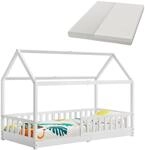 Juskys Kinderbett Marli 90 x 200 cm mit Matratze Wei&szlig;