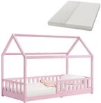 Juskys Kinderbett Marli 90 x 200 cm mit Matratze Rosa