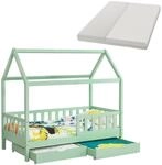 Juskys Kinderbett Marli 90 x 200 cm mit Bettkasten und Matratze Mint