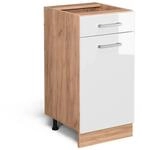 Vicco K&uuml;chenunterschrank R-Line Wei&szlig; Hochglanz/Goldkraft Eiche 40 cm ohne
