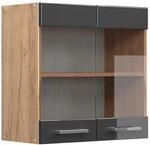 Vicco K&uuml;chenglasschrank R-Line Anthrazit Hochglanz/Goldkraft Eiche 60 cm