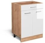 Vicco K&uuml;chenunterschrank R-Line Wei&szlig; Hochglanz/Goldkraft Eiche 60 cm mit Schublade