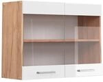 Vicco K&uuml;chenglasschrank R-Line Glash&auml;ngeschrank Wei&szlig; Hochglanz/Goldkraft Eiche 80
