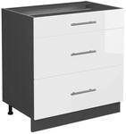 Vicco K&uuml;chenunterschrank Fame-Line Wei&szlig; Hochglanz/Anthrazit 80 cm mit 3...