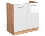 Vicco Sp&uuml;lenunterschrank R-Line Wei&szlig; Hochglanz/Goldkraft Eiche 80 cm ohne