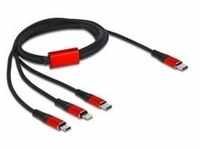 USB Ladekabel, USB-C Stecker > Micro-USB + USB-C + Lightning Stecker - schwarz/rot, 1