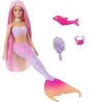 Barbie Malibu Meerjungfrau-Puppe mit Farbwechseleffekt, Delfin und Accessoires