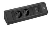 CASIA 2 Steckdosenleiste 2-fach + USB-Charger, kurz, Wand- oder Eckmontage - schwarz,