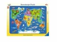 Kinderpuzzle Weltkarte mit Tieren - 30 Teile, Rahmenpuzzle