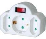 Adapterstecker Euro 2+Schutzkontakt 1 mit Schalter, Steckdosenadapter