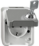 Schutzkontakt-Steckdose Schuko mit Klappdeckel, Aufputz, 16 Ampere, 250 Volt, IP44