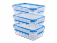 CLIP & CLOSE Frischhaltedosen 1,0 Liter - transparent/blau, rechteckig, 3 Stück