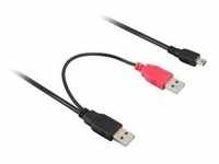 USB 2.0 Y-Kabel, 2x USB-A Stecker > Mini-USB Stecker - schwarz/rot, 1 Meter