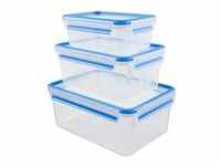 CLIP & CLOSE Frischhaltedosen-Set, 3-teilig - transparent/blau, rechteckig, 3 Dosen +