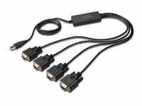 USB 2.0 Adapterkabel, USB-A Stecker > 4x Seriell RS232 Stecker - schwarz, 1,5 Meter
